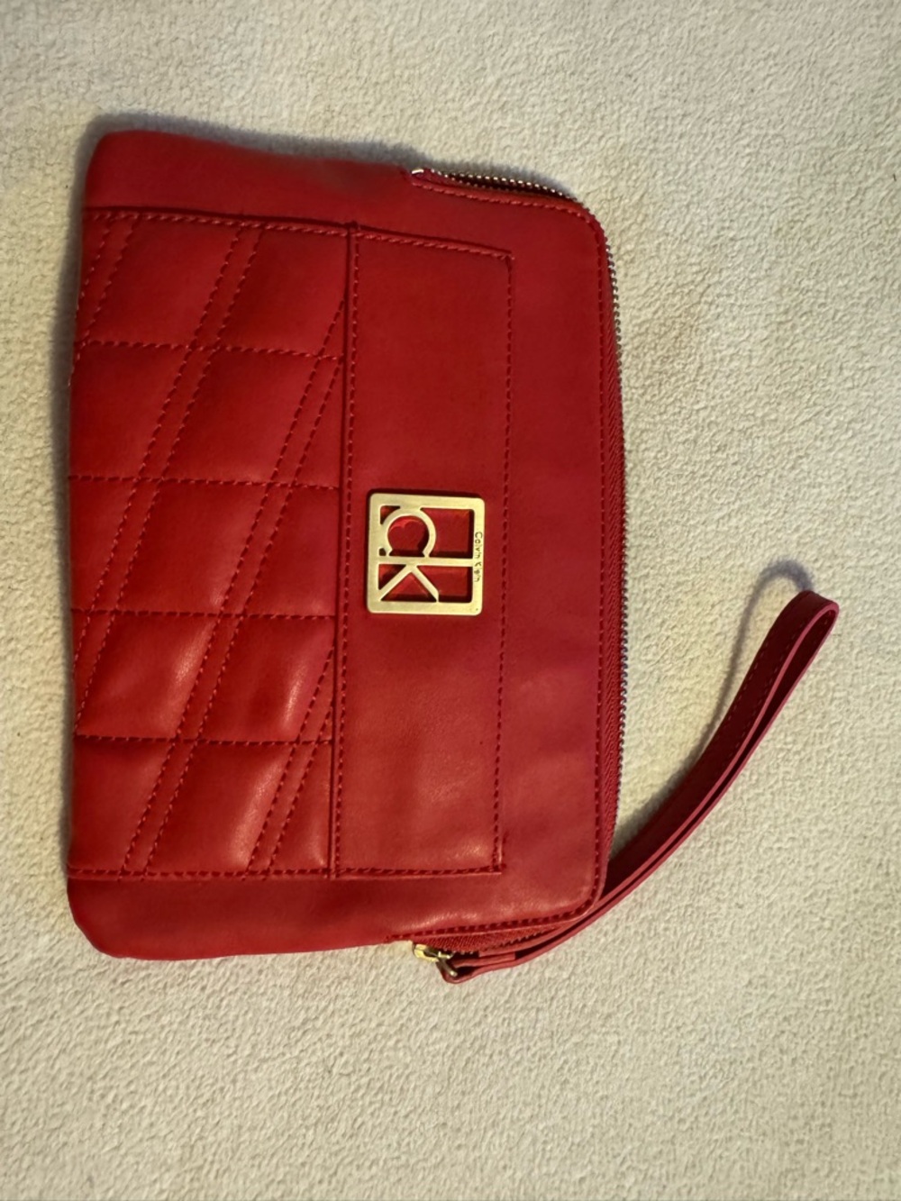 Calvin Klein Red Quilted Wristlet Clutch☀️